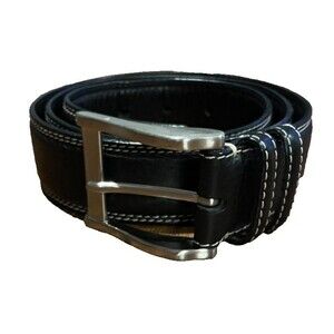 Tommy Bahama Men’s Black Leather Belt Size 38 Large White Stitching EUC
